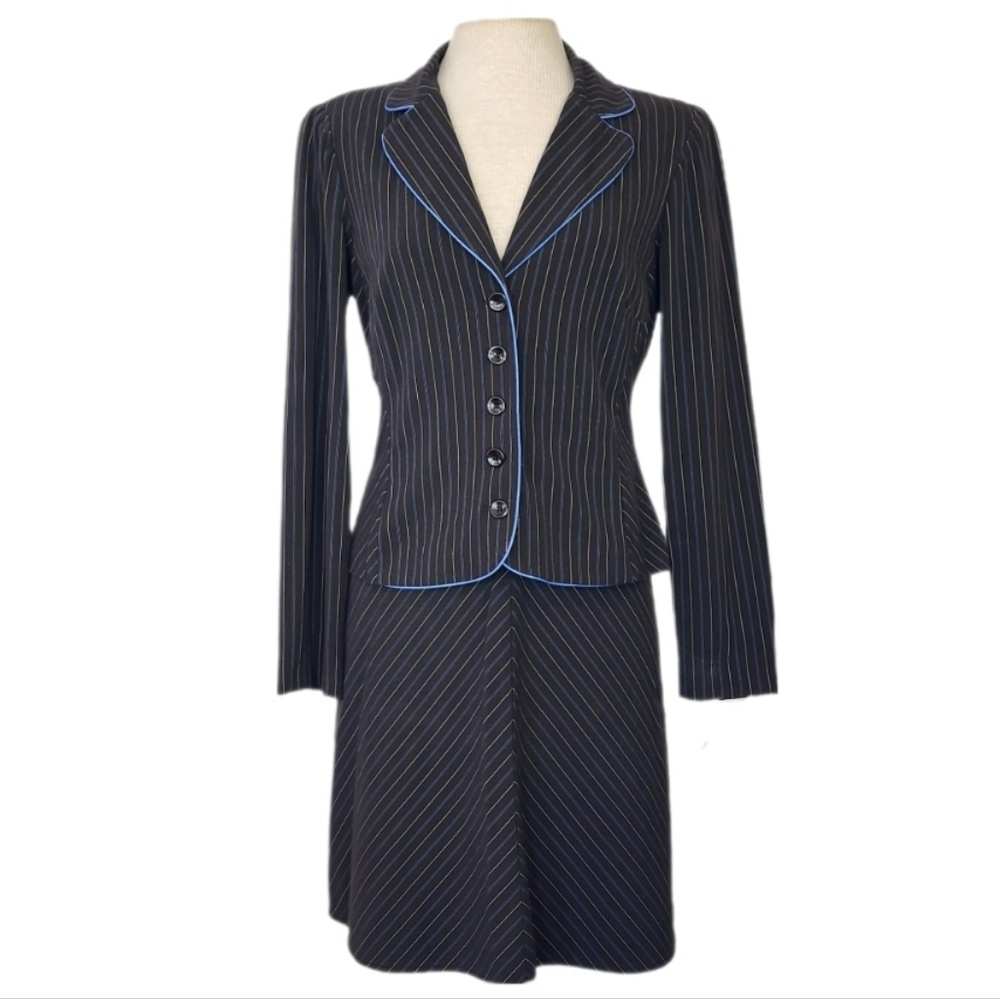 My Michelle Skirt Set with Jacket Pinstripes And Piping Trim Gray